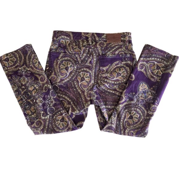 Lauren Ralph Lauren Paisley High Rise Twill Straight Ankle Jeans 8 Purple - Picture 4 of 10